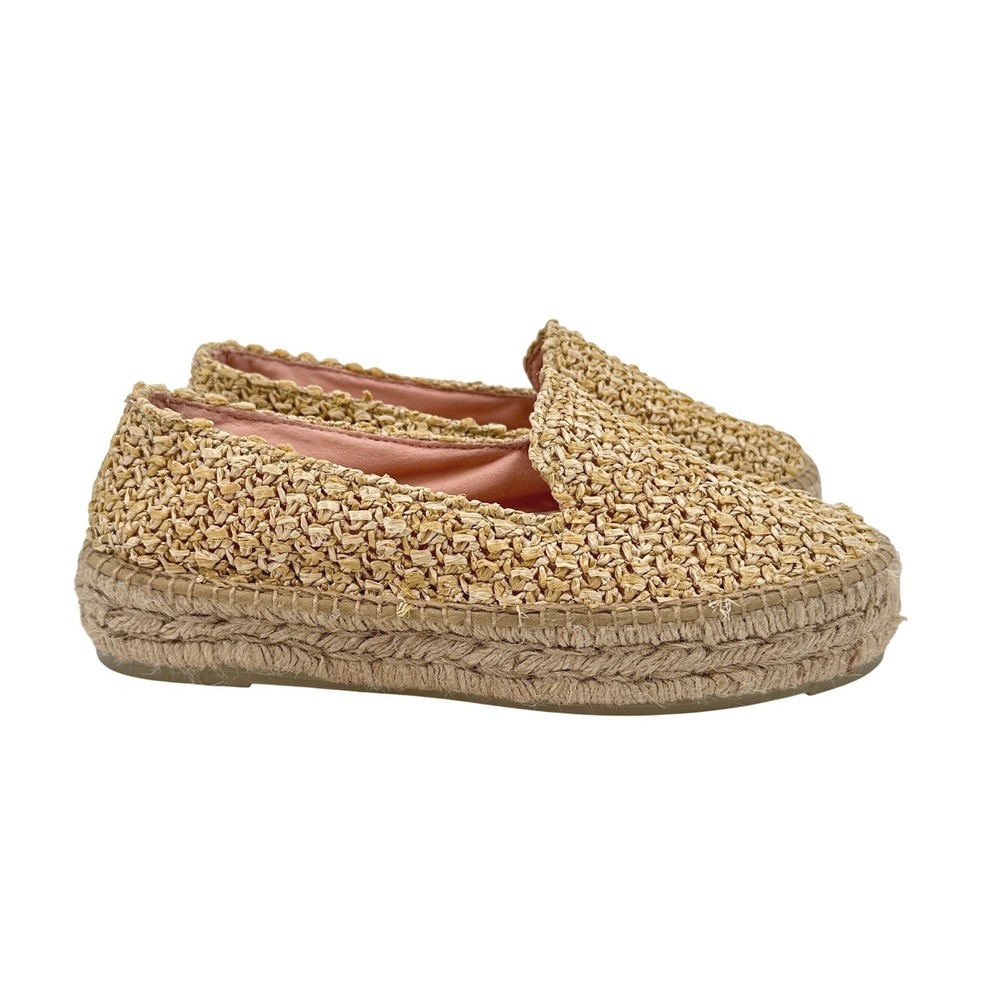 Manebi Natural Raffia Double Sole Platform Espadrille Loafers Beige 39 / US 8